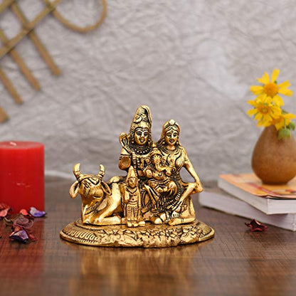 Handcrafted Shiva Parvati Ganesh Idol Shiv Parivar Murti Statue Sculpture - Lord Shiva Idols Family Sitting On Nandi Showpiece