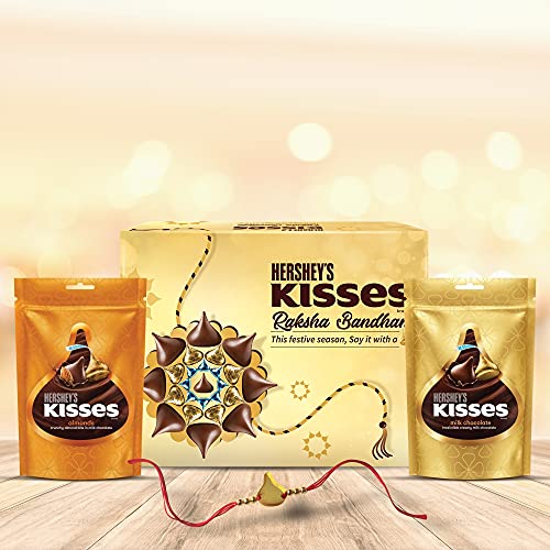 Hershey's Kisses Chocolate Rakhi Gift Pack -Almond & Milk Variant | with Special Kisses-Shaped Rakhii|| Celebration Gift Pack for Rakshabandhan, 200 g