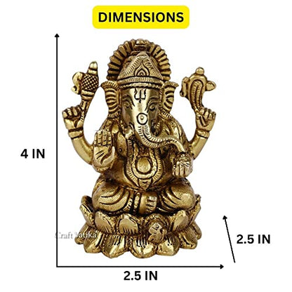 Collectible India Brass Lord Ganesh Idol, 4 x 2.5 x 2 Inches, Golden (Model Number: GBS215)