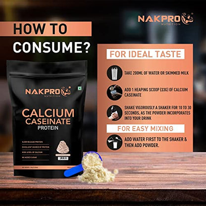 Nakpro Calcium Caseinate | 27.9g Protein, 5.4g BCAA | 1Kg Cream Chocolate Flavour (30 Servings)