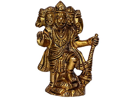 Brass Metal Panchmukhi Hanuman Bajrangbali with Antique Look (L X B X H - 2.2 X 1.1 X 3.2 Inch, Wt 212 Gm)