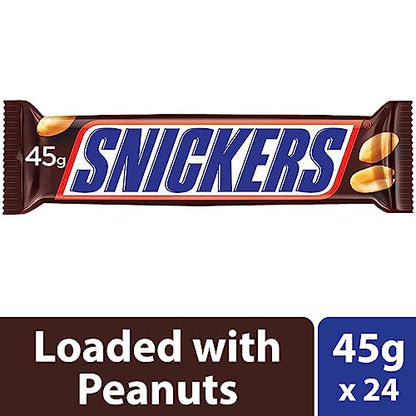Snickers Chocolate Pack | Peanut Filled Chocolate Bars | Soft Nougat and Caramel | Chocolate Bar Pack | 45g (Pack of 24)