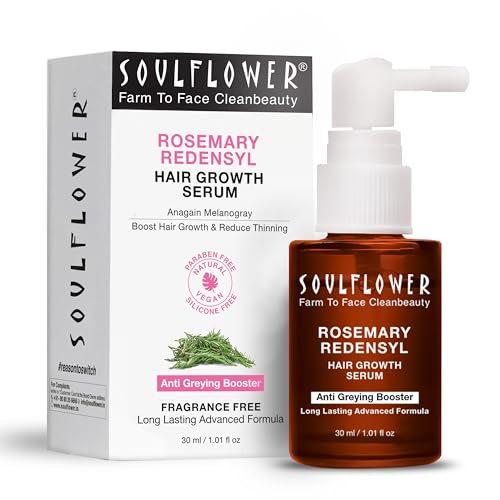 Soulflower Rosemary Redensyl Hair Growth Serum & Anti Greying Booster Concentrate|4% Anagain, 1% Mele, Chia Seeds & Rice Water for Men & Women | 30 ml