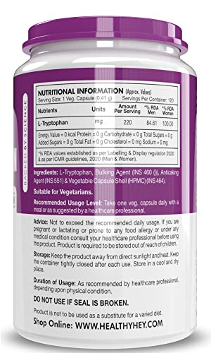 HealthyHey Nutrition L-Tryptophan - 120 Veg Capsules