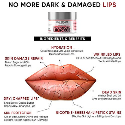UrbanBotanics Advanced Lip Scrub Balm - Lip Scrub For Women & Men Smoker/Dry/Chapped Lip Care (Red), 40g