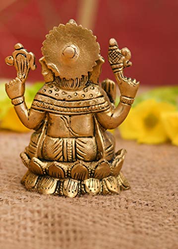 Collectible India Brass Lord Ganesh Idol, 4 x 2.5 x 2 Inches, Golden (Model Number: GBS215)