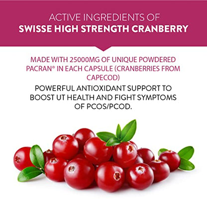 Swisse High Strength Cranberry for PCOS, PCOD & UTI - 25000mg Cranberry Extract (30 Tablets)