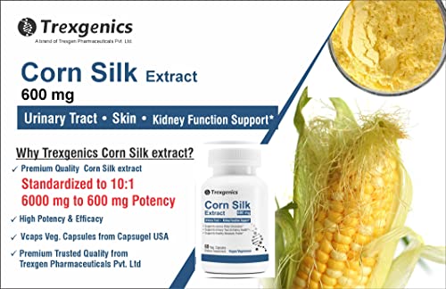 Trexgenics® CORN SILK extract 600 mg 10:1 for Kidney care, Skin, Weight Management VEGAN & GLUTEN FREE (60 Veg. Capsules)