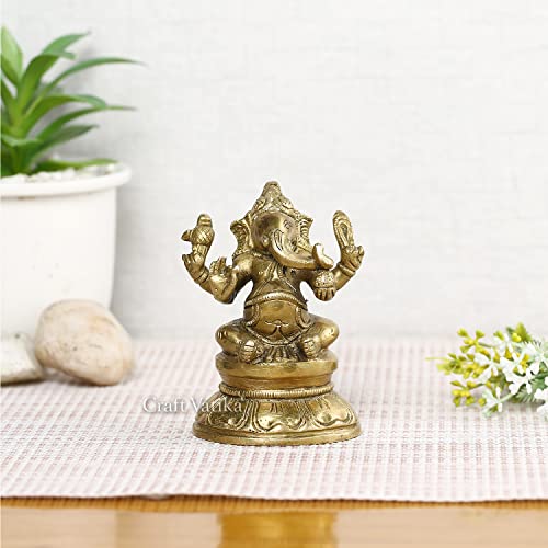 Collectible India Brass Lord Ganesha Statue murti God Ganesh Ganpati Sitting Idol Sculpture Good Luck & Success(Size: 3 x 2.5 Inches)