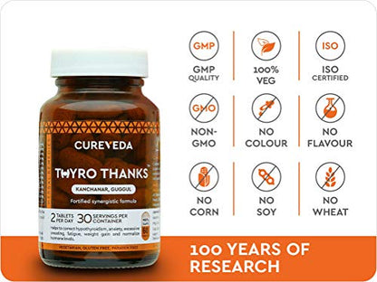 Cureveda Herbal Thyro Thanks- Thyroid Support Supplement (60 Tabs)