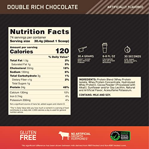 Optimum Nutrition Gold Standard 100% Whey Protein Powder - 5 lbs, 2.27 kg (Double Rich Chocolate)