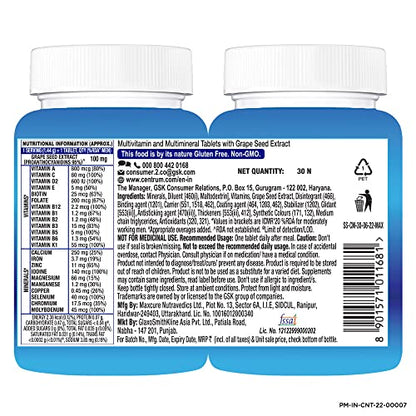 Centrum Men, with grape seed extract, Vitamin C & 21 other nutrients for Overall Health, Strong Muscles & Immunity (Veg) 30s