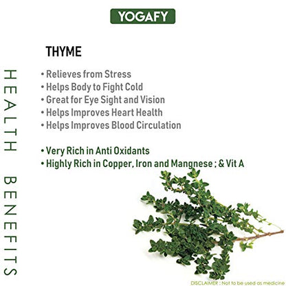 YOGAFY Organic Thyme Leaves I Tea Leaves for Cough and Cold | 100 Gram - 50 Cups