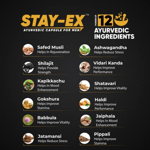 STAY-EX Ayurvedic Capsules for Men with the Power of 12 Ayurvedic ingredients to help improve your S Energy for performance | Pack of 1 (12N Capsules)