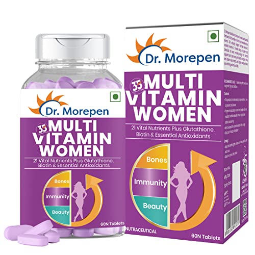 DR. Morepen Multivitamins For Women With Calcium & Herbal Extracts | Vit-D, Biotin, Fe, Cu, Iodine, Mg, Zn, Green Tea, Pomegranate - 60 Veg Tab