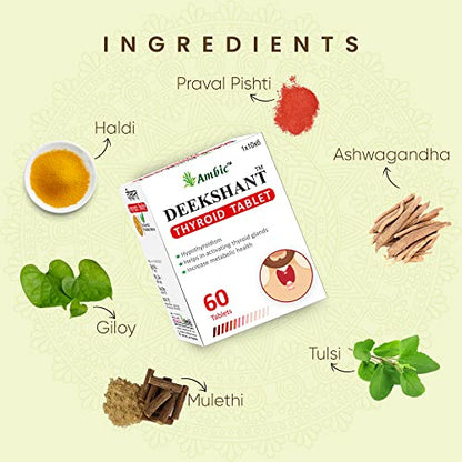 AMBIC DEEKSHANT Thyroid Ayurvedic Medicine for Hypothyroidism - 120 Tablets, Contains Goodness Of Or, Haldi & Mulethi makes it Best Thyroid Supplement