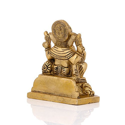 Collectible India Brass Lord Ganesh Idol, 4 Inches Height, Golden