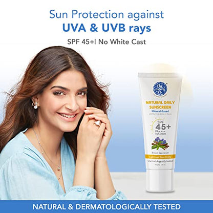 The Moms Co. Mineral Sunscreen for Women & Men with 25% Zinc Oxide | SPF 45+ PA++++ | Non-Greasy | PB | No White Cast | Dermatologically Tested- 50 Gm