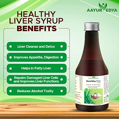 AAYURVEDYA Healthy Liver (Set of 2) Detox for Fatty Liver Syrup, Indigestion and for Healthy Liver Function, A Complete Liver Cleanser - 200 ml Each