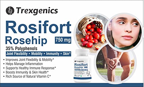 Trexgenics Rosiforte Rosehip 35% Polyphenols 750 mg Immunity, Skin, Joint Pain Support Vegan & Non-Gmo (60 Veg Capsules)
