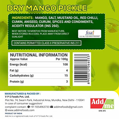 Add Me Homemade Dry Mango Pickle Less Oil 500gm Aam ka Sukha Achar 500g Glass Pack