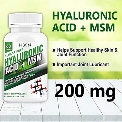 HXN Hyaluronic Acid Supplements With Chondroitin & MSM for Men, Women. Clinically Tested Collagen po support supplement Sugar-Free Tablet - 60 Tablets