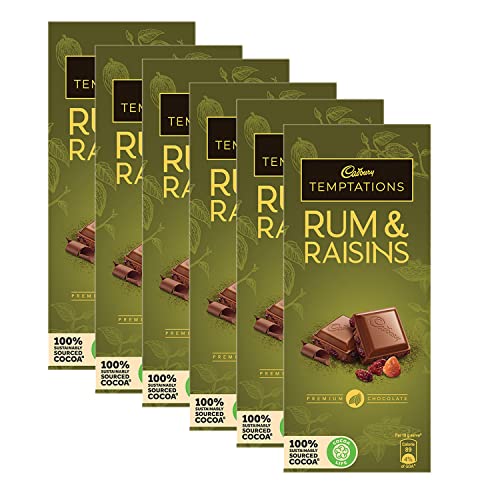 Cadbury Temptation Rum and Raisin Milk Chocolate, 72g (Pack of 6)