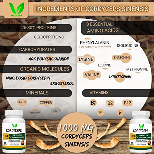 VITARUHE Cordyceps sinensis extract capsules high dose, 90 pieces