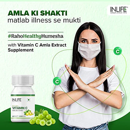 INLIFE Natural Vitamin C Amla Extract for Immunity, for Men Women Supplement - 60 Vegetarian Capsules (Pack of 1)