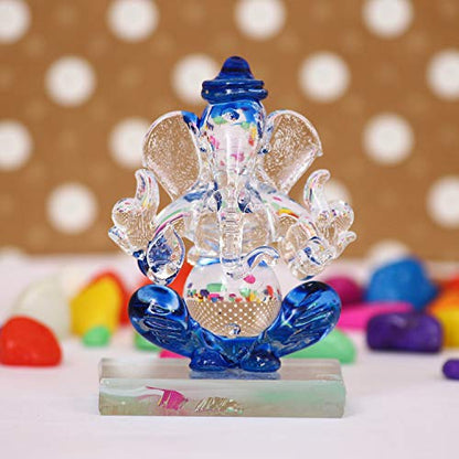 eCraftIndia Blue and Transparent Double Sided Crystal Car Ganesha Showpiece