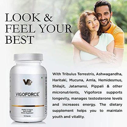 VIGOFORCE Vitality and Vigour Natural Mens Supplement for Energy and Stamina 1 bottle contains 120 Veg Capsules