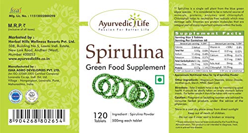 Ayurvedic Life Spirulina Tablets 120 count Pack of 2, natural