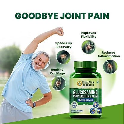 Himalayan Organics Glucosamine Chondroitin MSM with Boswellia | Cartilage & Joint Support Supplementelieves Pain and Stiffness - 120 Vegetarian Tablet