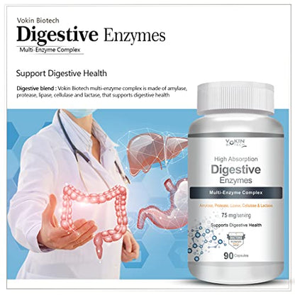 Vokin Biotech Digestive Enzymes - Multi-Enzyme Complex – 90 Capsules - 75mg