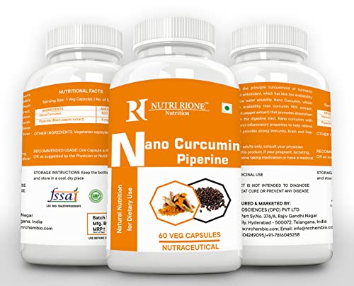 Nutri Rione Nano Curcumin 25% 500 mg Piperine - Pack of 60 Capsules