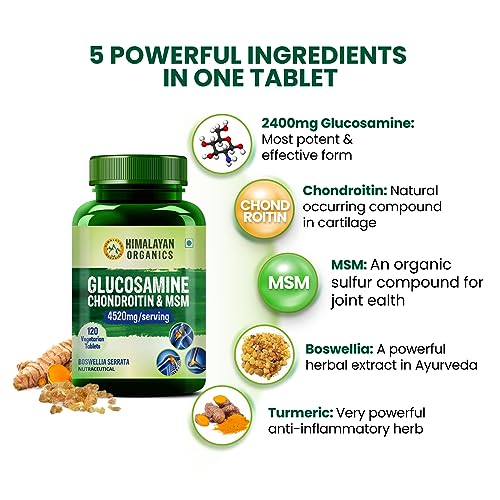 Himalayan Organics Glucosamine Chondroitin MSM with Boswellia | Cartilage & Joint Support Supplementelieves Pain and Stiffness - 120 Vegetarian Tablet