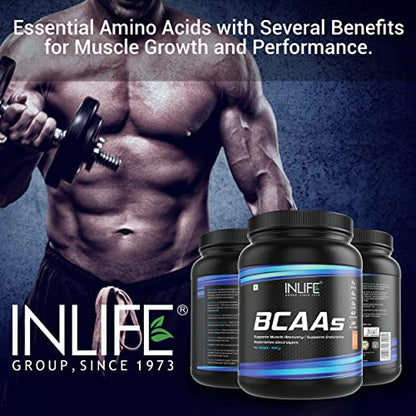 INLIFE BCAA Supplement 7g Amino Acids Instantized for Pre Post & Intra Energy Drink for Workout (Orange, 450g)