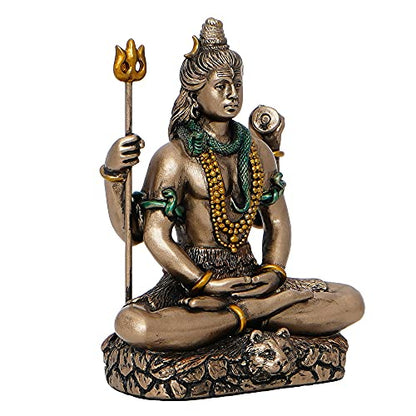 eCraftIndia Meditatin Lord Shiva Cold Cast Bronze Resin Decorative Figurine, Brown and Golden, One Size (UBKC240)