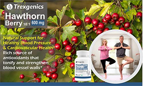 Trexgenics Hawthorn Berry 600 mg Cardiovascular, Cholesterol, triglycerides, Blood Pressure Support Vegan & Non-Gmo (60 Veg. Capsules)