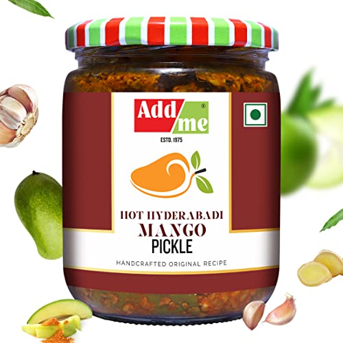 Add me Mango Pickle in Garlic Ginger Masala 500g Hot Hyderabadi South Indian aam ka achar Glass Pack