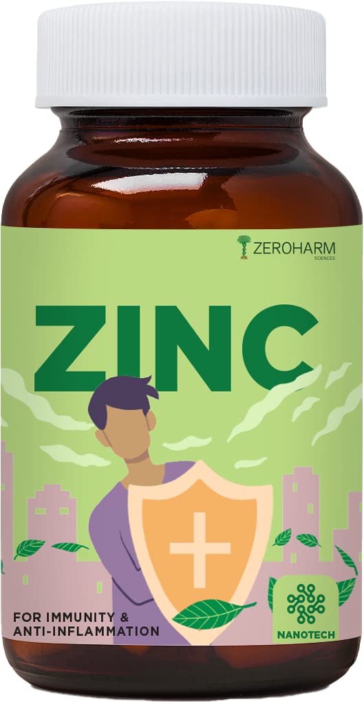 ZEROHARM Zinc tablets | Plant based Zinc supplement | Strengthens immunity | Healthier skin | Reduceproves iron absorption | Healthy heart functioning