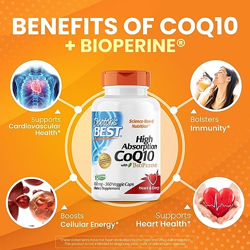 Doctor's Best High Absorption CoQ10 with BioPerine, Gluten Free, Naturally Fermented, Vegan, Heart Halth and Energy Production, 100 mg 360 Veggie Caps