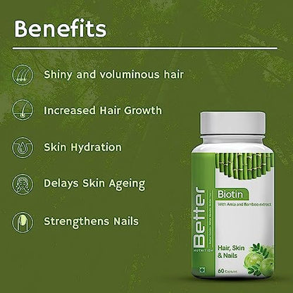 Better Nutrition Biotin Capsules (60 Capsules) for Men & Women | Ideal For Hair Repair, Growth & Damin | Stronger Nails | Vitamin B7 | 100% Vegetarian