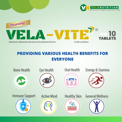 VELAVITE Multivitamin and Mineral Supplement with Amino Acids and Botanical Extracts (38 Essential Nutrients) for an Overall Good Health-10 Tablets