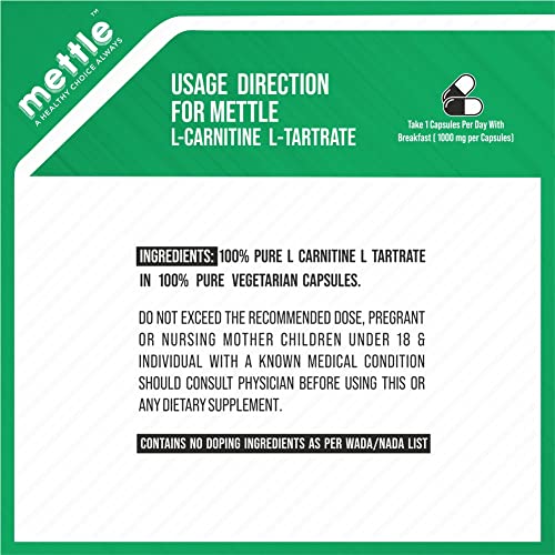 Mettle L-Carnitine With L-Tartrate | Weight Loss | Fat Burner (60 Capsules)