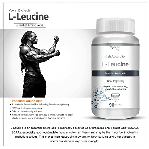 Vokin biotech L- Leucine – Supports muscle Building, Muscle Strengthening – 1000mg (90 Capsules)
