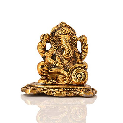 Collectible India Aluminium Ganpati Sitting Idol, 3'' x 2.5'' x 2'', Golden (Model Number: GBS193)