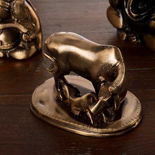 eCraftIndia Kamdhenu Cow and Calf Sculpture Brass Showpiece (8 cm x 4 cm x 5, Brown)