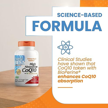 Doctor's Best, High Absorption CoQ10, with BioPerine, 100 mg, 60 Veggie Caps.