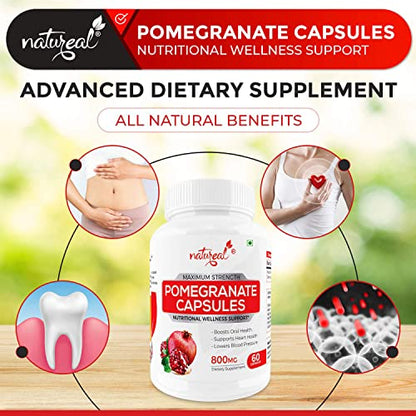 Natureal Pomegranate Extract for Cardiac & Circulatory Health | Anti-Inflammatory & Anti-Oxidant - 800mg180 Capsules (Pack of 3)